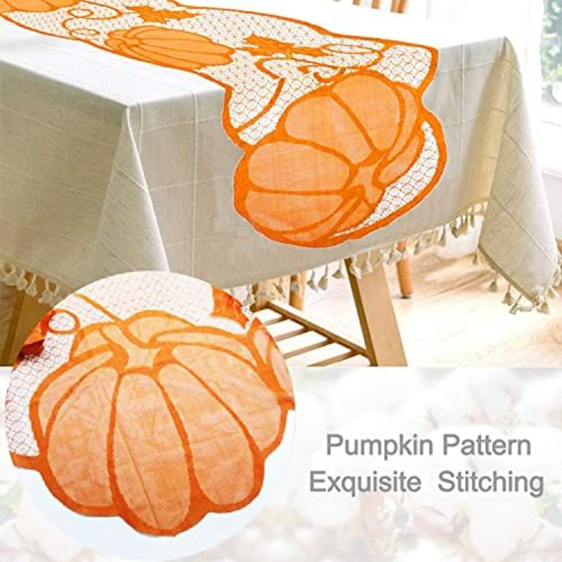 Chemin de table d'automne, décorations d'automne pour la maison, 33 x 183 cm, dentelle citrouille