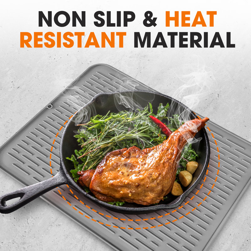 Gray Foldable Silicone Dish Drying Mat with Non-Slip Base
