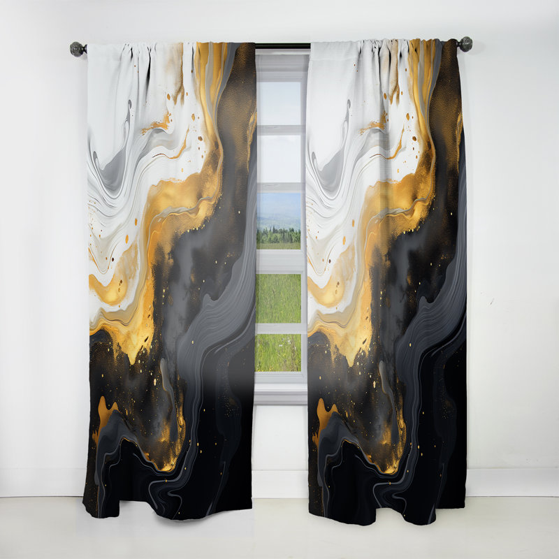 Longwood - Abstract Marble Marble Room Darkening Curtain - 1 Panels, 52" W x 84" L