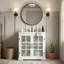 Meuble-lavabo autoportant moderne de 30 po avec lavabo en céramique, armoire autoportante en bois d'hévéa massif et portes en verre flou (blanc)