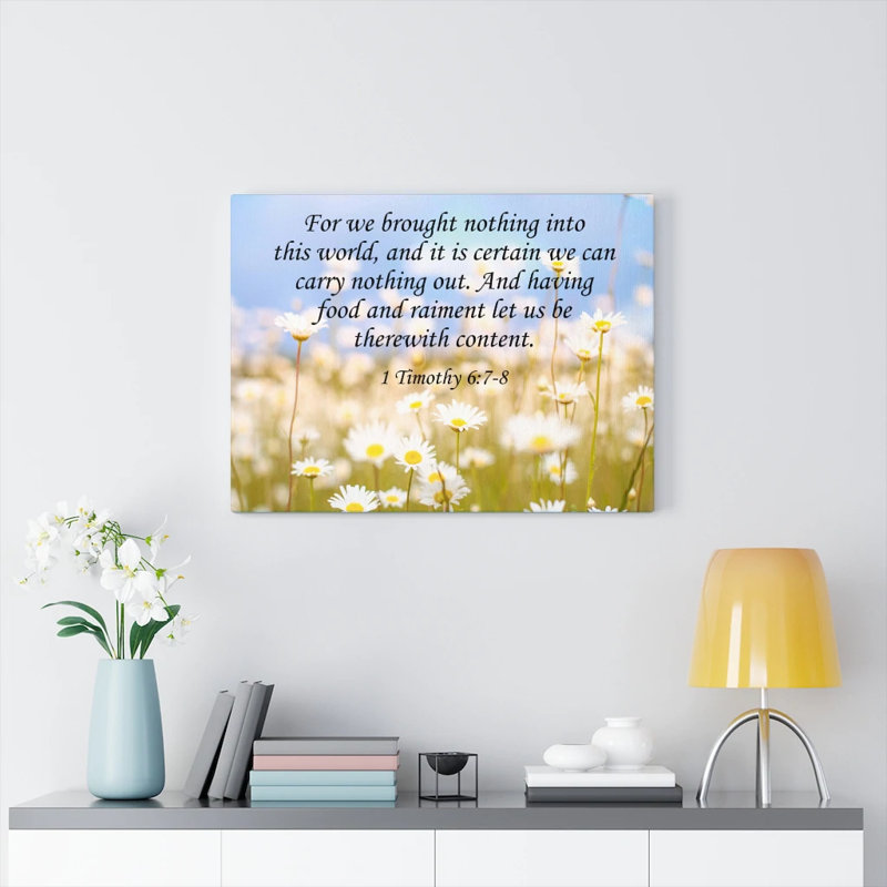 Content 1 Timothy 6:7-8 - Wrapped Canvas Print, 61cm H x 76cm W