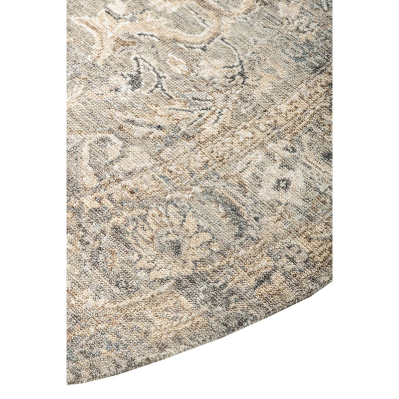 Hand Knotted Oriental Area Rug in Gold/Gray/Beige, Round 6'