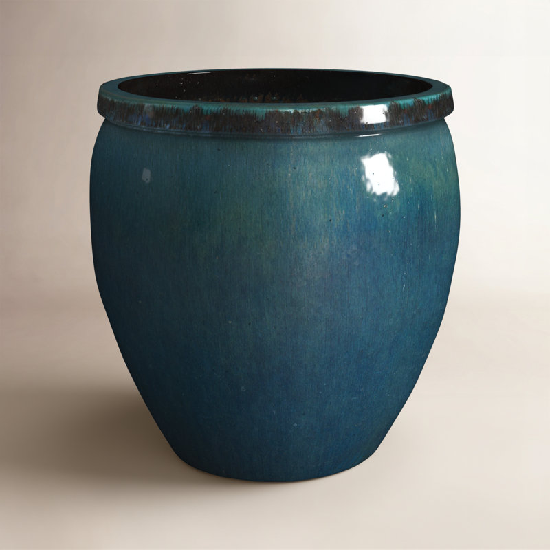 Kenedy Handmade Ceramic Pot Planter, Teal, 19" H x 19" W x 19" D