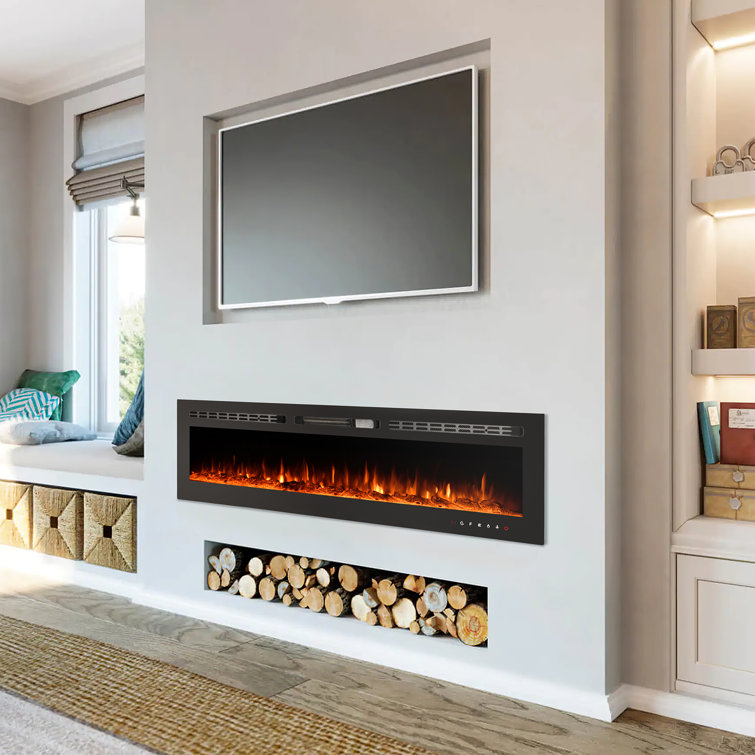 modern wall entertainment center with fireplace