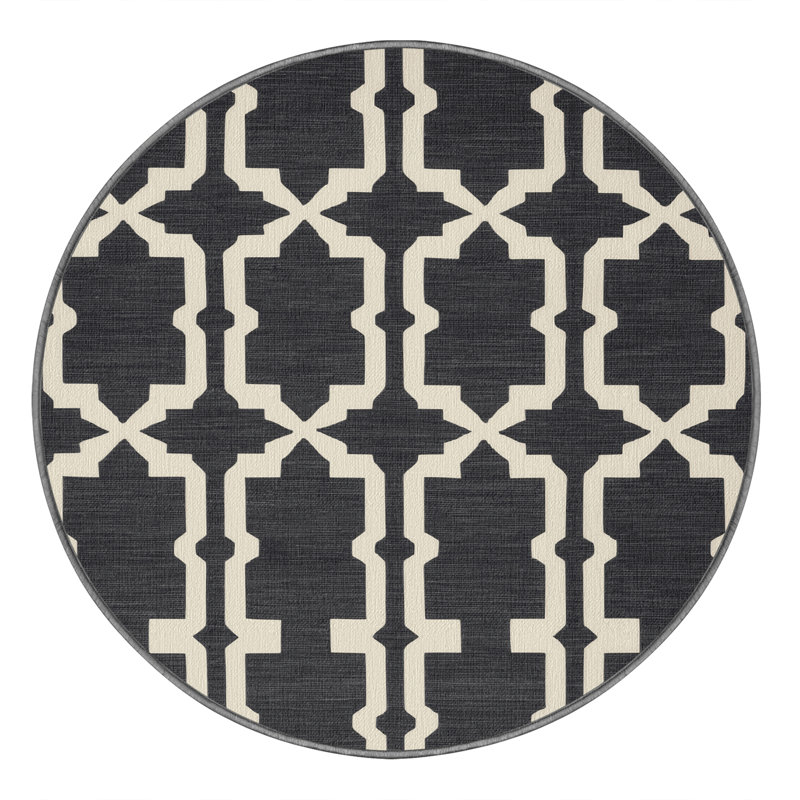Machine Washable Trellis Gray Area Rug, Rond 8 pi