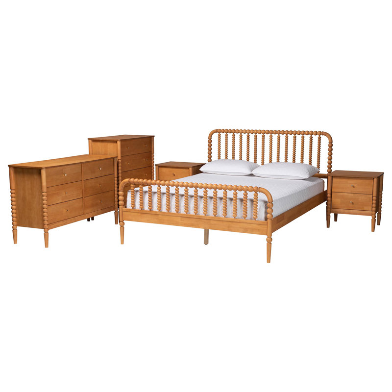 Ensemble de chambre à coucher 5 pièces Baxton Studio Lucera, Grand, Brun chêne