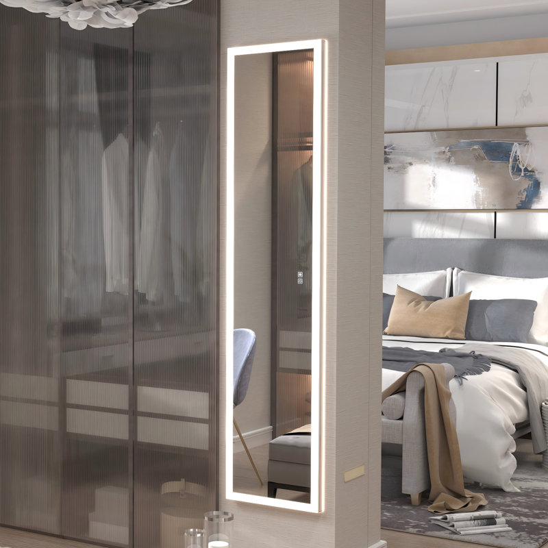 16"W x 70"H Full-Length Lighted Frameless Single Door Medicine Cabinet LED Mirror Cabinet With Built-In Outlet & USB Smart Medicine Cabinet With Front&Backlit Lights Surface Mount Or Recessed