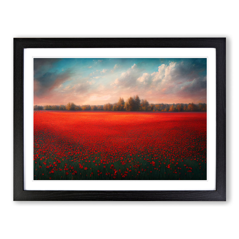 Fascinating Poppy Field Flowers - Single Picture Frame Print, 25cm H x 34cm W x 2cm D, Black Framed