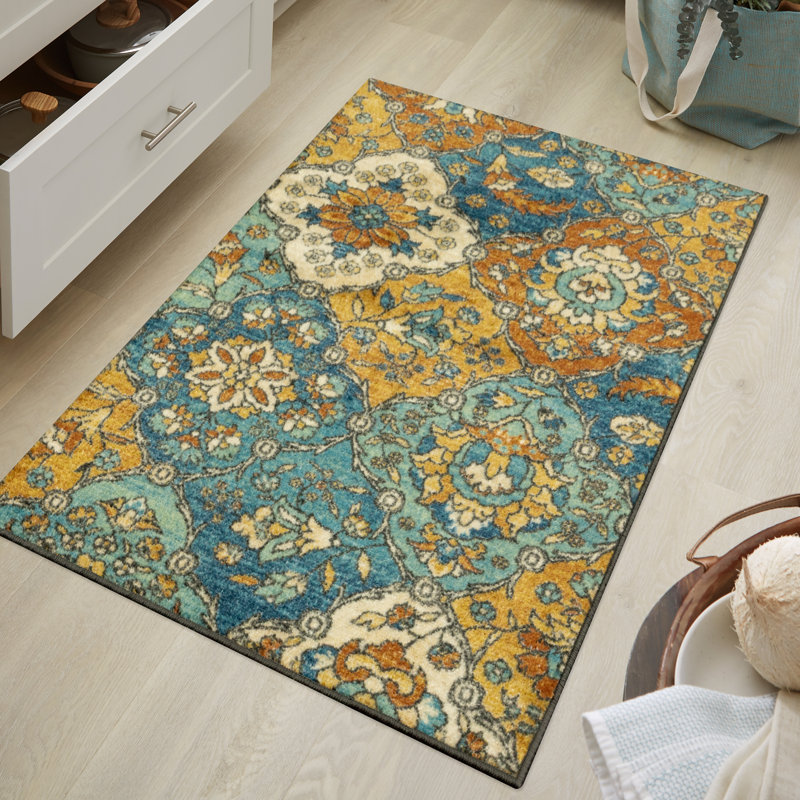 Sutton Washable Blue Accent Rug, Rectangle 2'6" x 3'10"
