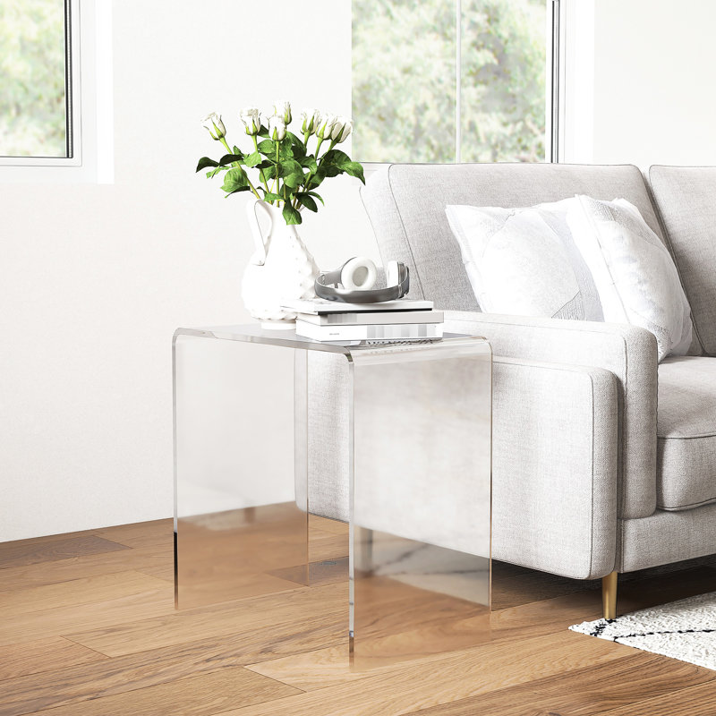 Table de chevet en acrylique de 21 po de long - transparent, moderne pour chambre à coucher, avec grand espace de rangement