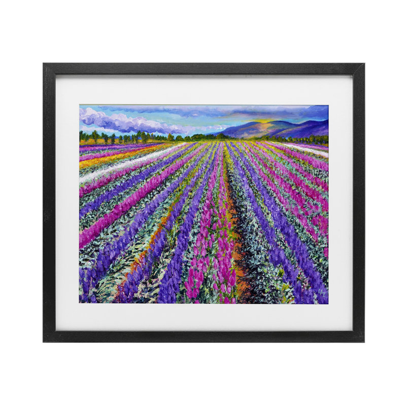 «Fragrant Lavender Farm», reproduction sous verre encadrée, par Lee Ann Zirbes, H 13 po x l 16 po, Cadre noir minuit