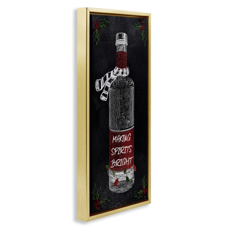 "Make Spirits Bright Bottle Canvas" par Natalie Carpentieri, H 31 po x l 15 po, Cadre flottant métallique doré