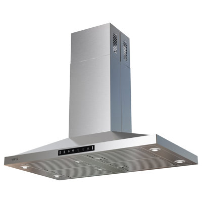 Hotte de cuisine pour îlot de cuisine 42 po 500 CFM VIKIO en acier inoxydable avec 4 lumières DEL, contrôle des mouvements et filtres à charbon