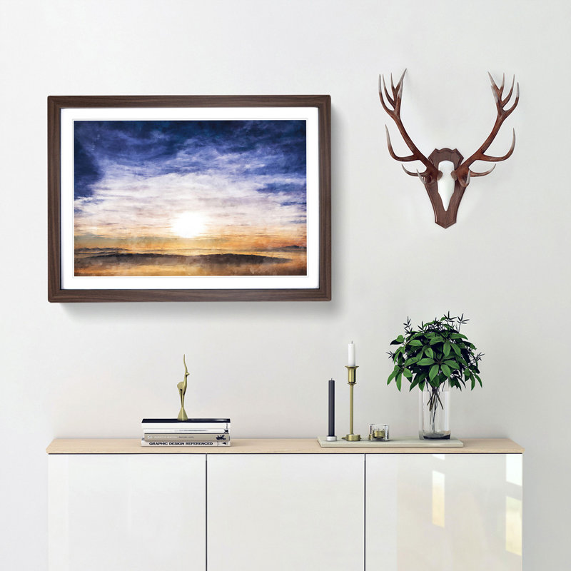 Mount Subasio in Italy - Picture Frame Painting Print, 62cm H x 87cm W x 2cm D, Walnut Framed