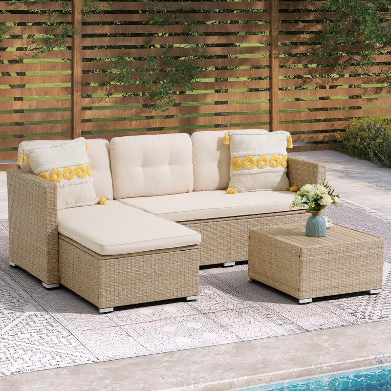 3 - Person Patio Conversation Sets With Cushions, Beige Frame/Cream Cushion