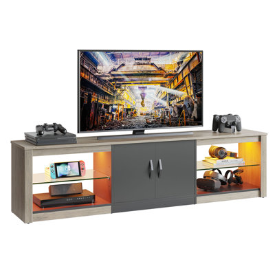 Kruszewski 70" LED TV Stand for 75" TV Large Entertainment Center Gaming with Adjustable Glass Shelves