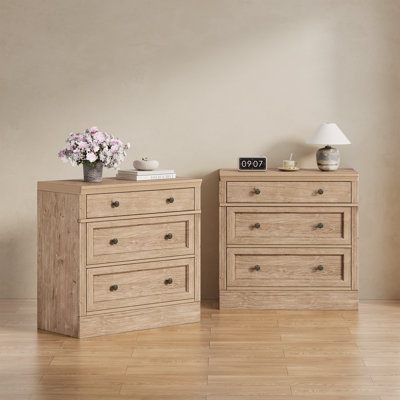 Retro Elegant Oversized 3-drawer Nightstand（set Of 2）