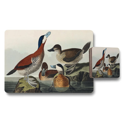 Duck And Goose Placemats And Coaster Set Featuring Vintage Bird Artwork