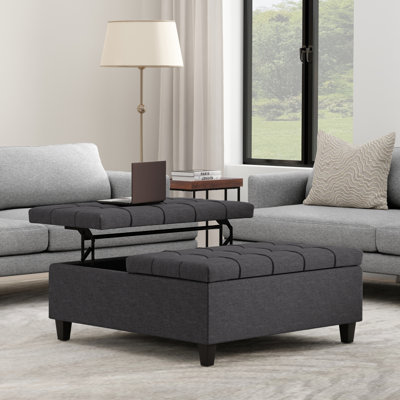 Harrison 40"W Upholstered Transitional Square Lift-Top Ottoman with Sturdy Base by Simpli Home