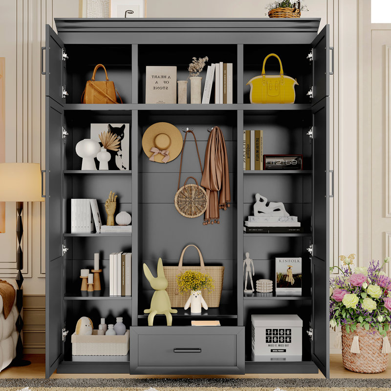 85.2''H 3-In-1 Hall Tree With Bench And Drawer, Modern Entryway Bench With 3 Hooks And Adjustable Shelves, Farmhouse Mudroom Entryway Coat Rack With Multiple Storage Space For Hallway, Entryway, Living Room, Black