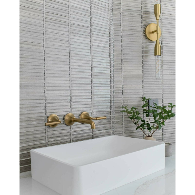 Maya Stacked 12x12 Polished Glass Mosaic Tile, Stacked Pearl