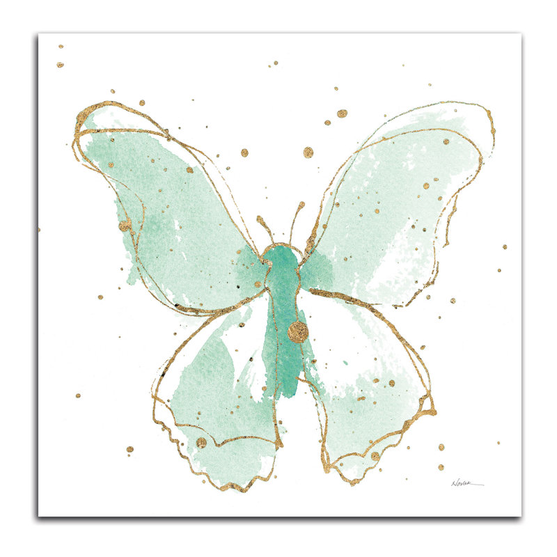 Reproduction d’art sur toile « dorées Butterflies II Mint », Papier, H 16 po x l 16 po x P 0,01 po