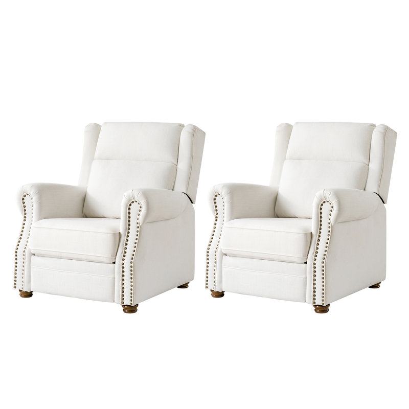 Gunthrop 36''W Traditional Manual Push Back Recliner with Rolled Arms(Set of 2), White