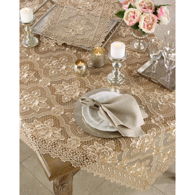 Ecru Quatrefoil Lace Tablecloth 67" x 138"