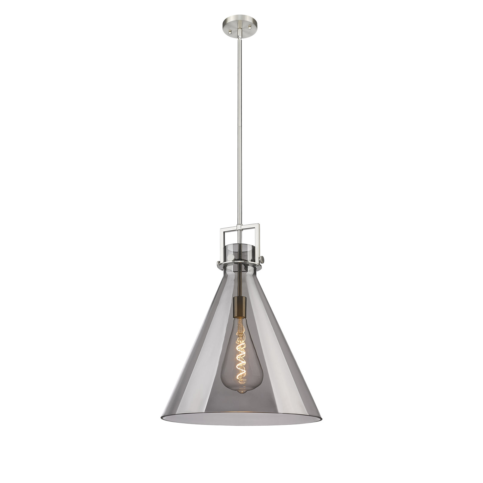 Coterie Single Light Glass Dimmable Pendant, Plated Smoke, 22.75" H x 18" W x 18" D, Satin Nickel