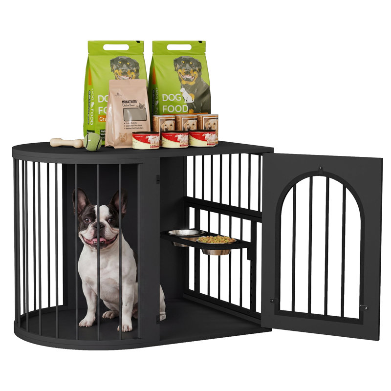 Cage pour chien en métal avec bols rotatifs Morden Style, Black