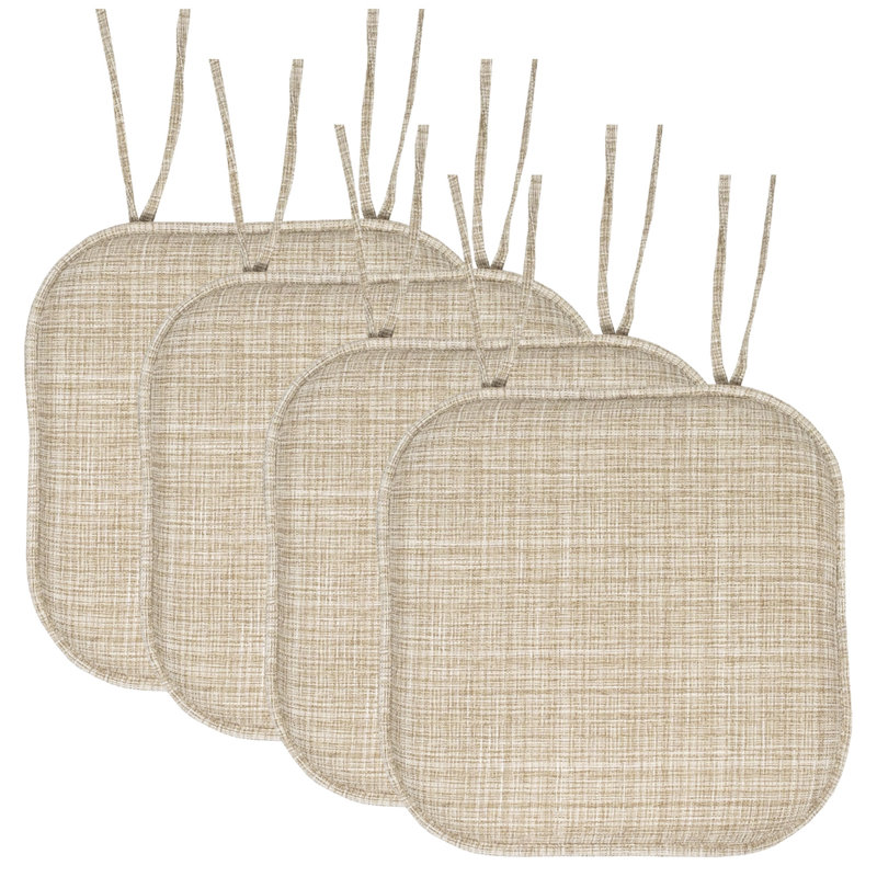 Aria Memory Foam Non-Slip 16" x 16" Chair Cushion Pad with Ties, 4, Beige Multi