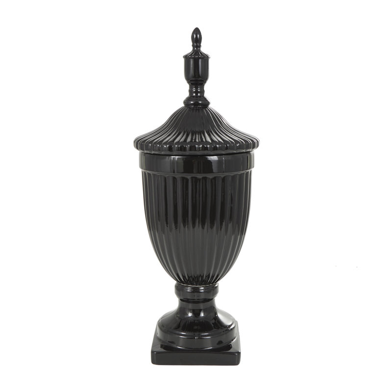 Ceramic Black Decorative Jars, 25.1" H x 9.55" W x 9.6" D