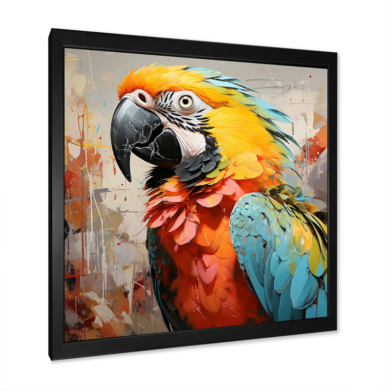 Perroquet jaune tempête tropicale sur toile, H 30 po x l 30 po x P 1 po, Cadre simple noir
