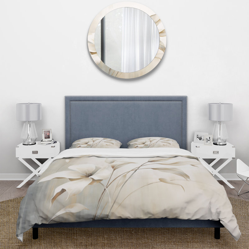 White Botanical Elegance III BeddingMicrofiber / Polyester Duvet Cover Set, Queen Duvet Cover + 2 Standard Shams