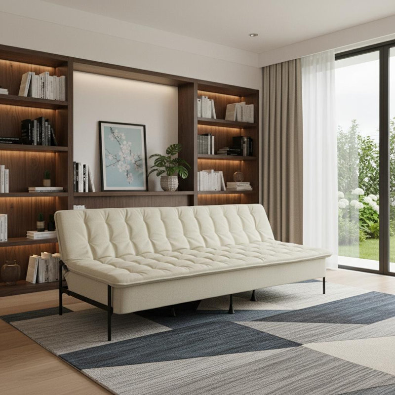 Canapé-lit futon convertible en tissu beige de 77 pouces