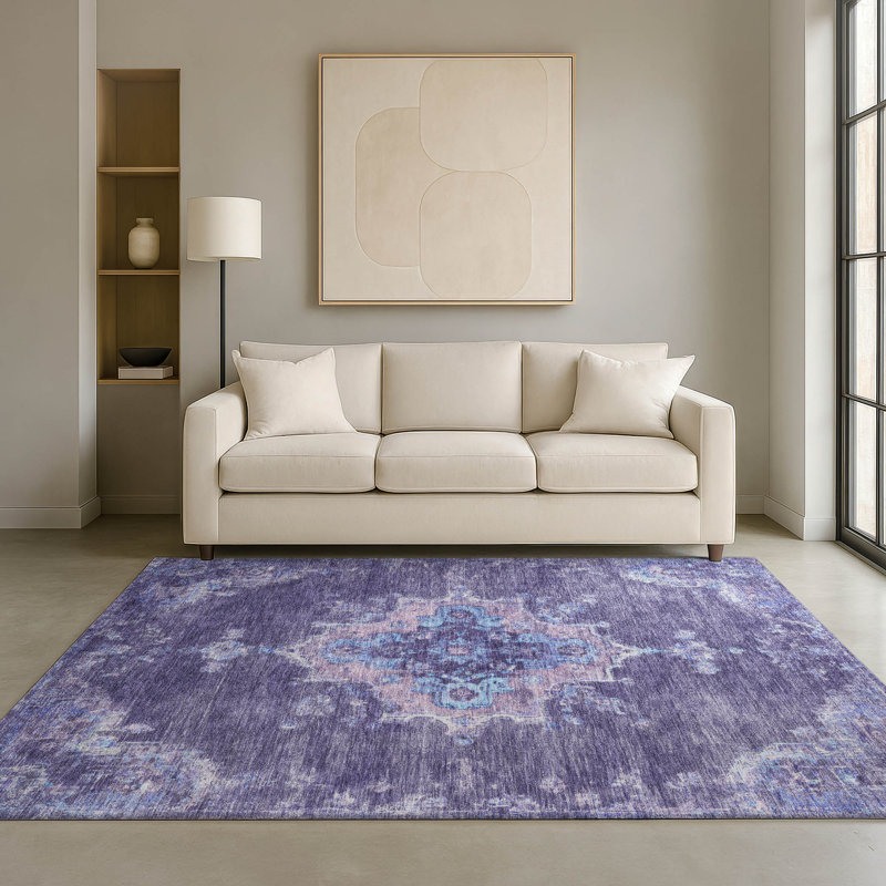 Premium Machine Washable Mayfield AMF2321 Global Rug, 5' x 7'6", Purple