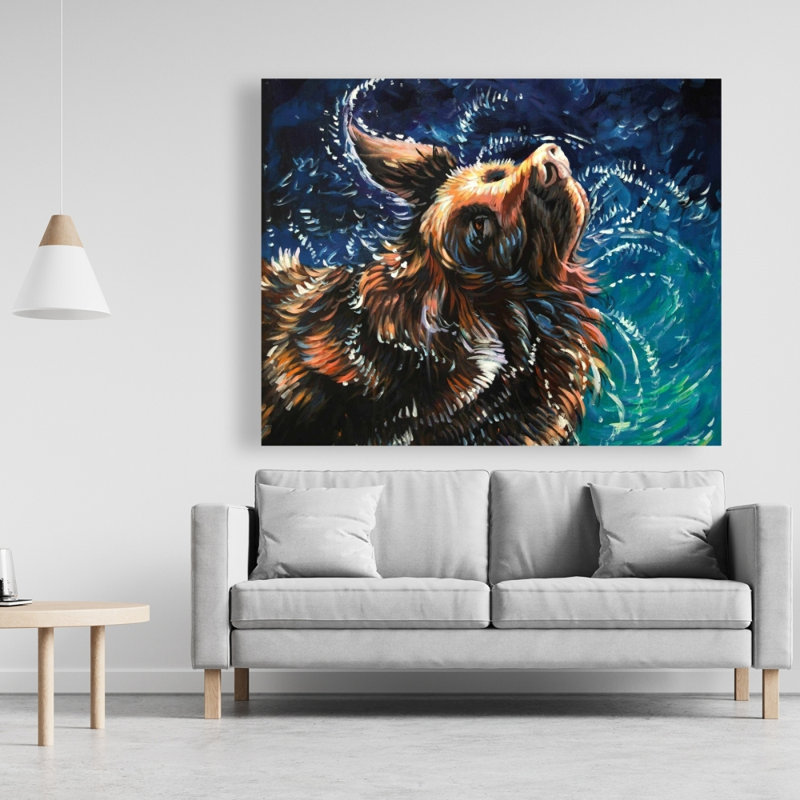 «Wet Golden Retriever Shaking to Dry», reproduction d'art sur toile, H 60 po x l 48 po