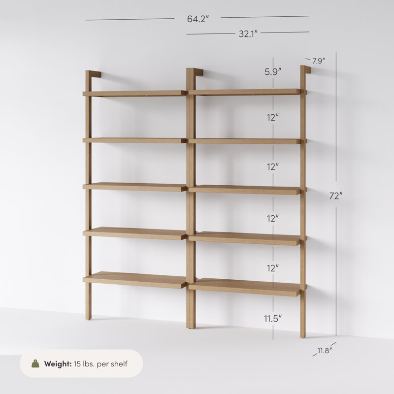 Antoniah 5-Tier Wall Mounted Solid Wood Bookshelf