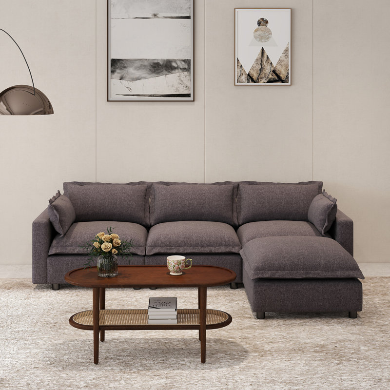 Canapé rembourré avec table basse et repose-pieds, Gris foncé