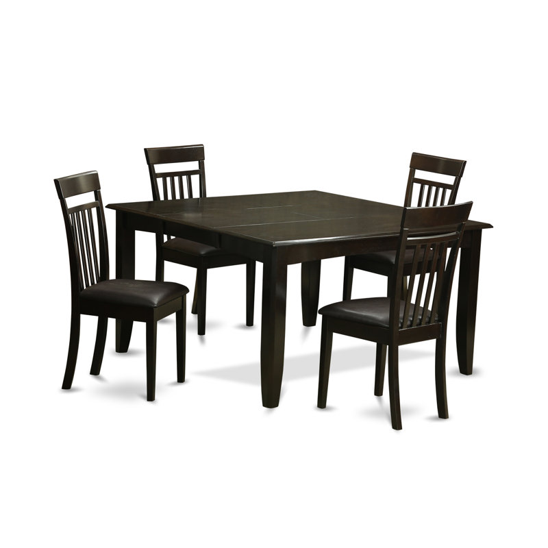 Ensemble de mobilier de salle à manger 5 pièces comprenant une table carrée en bois avec feuille papillon et 4 chaises de cuisine en similicuir, cappuccino