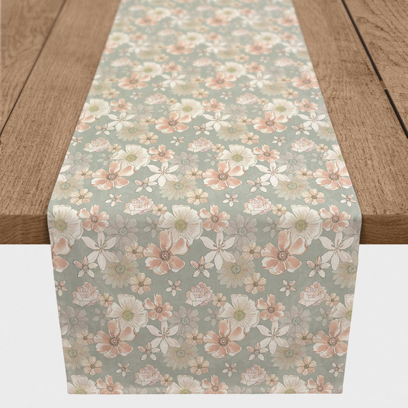 Brytney Rectangle Floral Polyester Table Runner, 90" x 16", Green