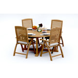 4 Seats 5 Pcs Grade-A Teak Wood Dining Set: 60" Round Table And 4 Ashely Folding Reclining Arm Chairs #11AS1204