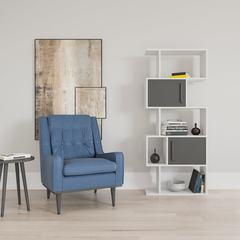 172.7cm H Baptistin Geometric Bookcase, White/Anthracite