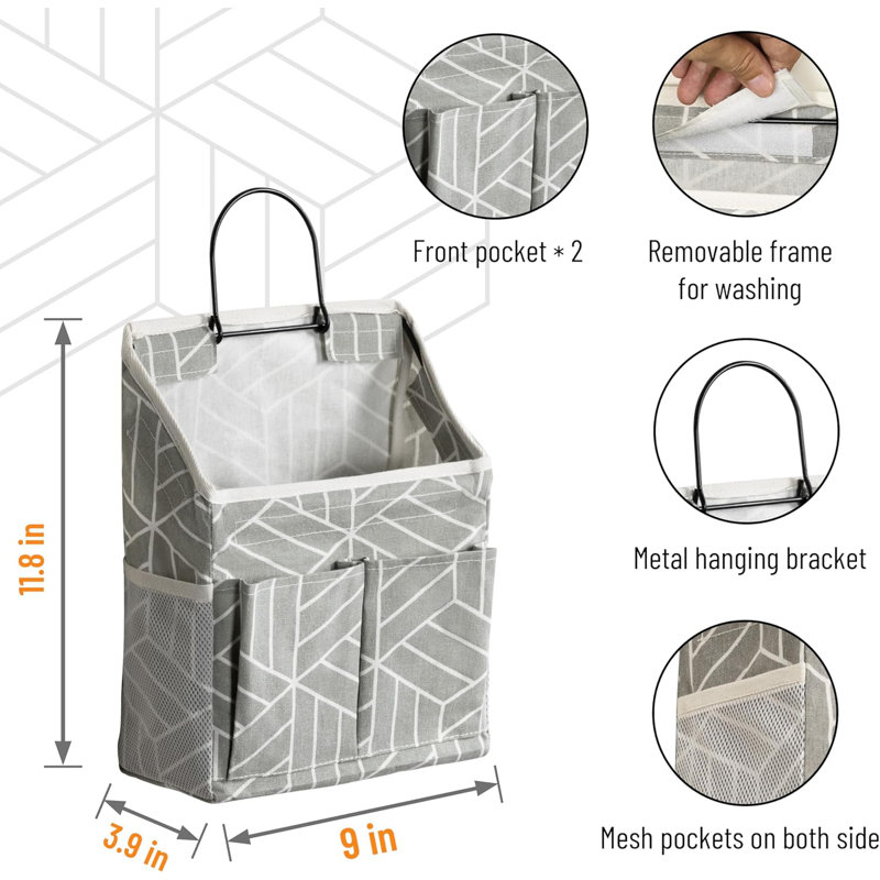 2Pcs Wall Hanging Storage Bag, Small Door Closet Linen Fabric Pockets Organizer, Waterproof Multi Functional For Living Room Bedroom Bathroom Kitchen RV Camper With Hooks Pattern Grey