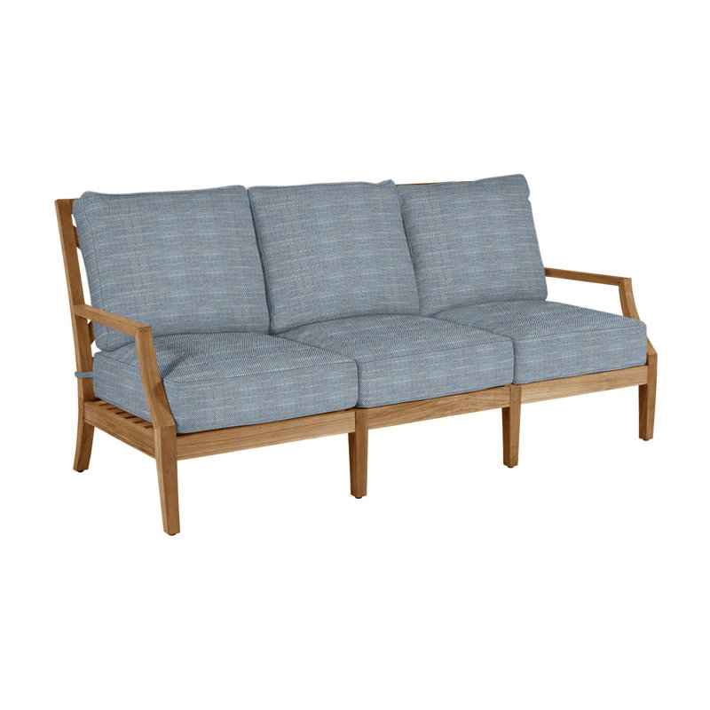 Canapé en teck Haley - teck naturel, Teck naturel, Pas de passepoil + bourre standard, InsideOut® Rollo ‑ lin Chambray