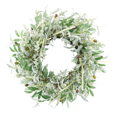 Couronne de printemps 22 po Olive et feuilles volantes