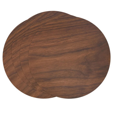 Natural Wood Print Decorative Mdf Cork Placemats 15" Round, Set Of 4 - Heat Resistant Insulation Round Wood Table Mats