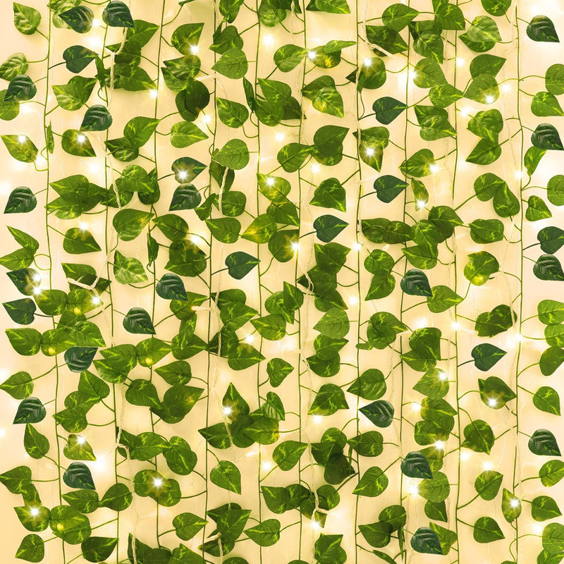14 Pack 98ft Fake Ivy Vines, Artificial Ivy Garland with 100 LED String Lights