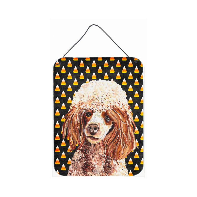 «Burniece Candy Corn», impression d'Halloween sur plaque, Caniche miniature
