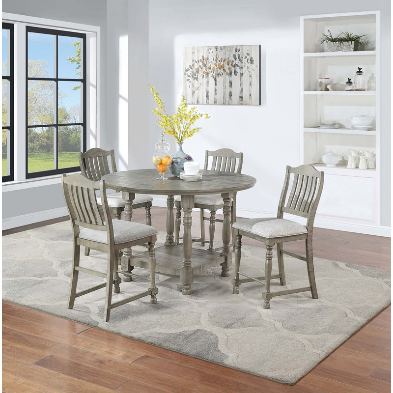 Dining Table 4X High Chairs 5Pcs Counter Height Dining Set Plush Upholstered Fabric Seat Contemporary Style